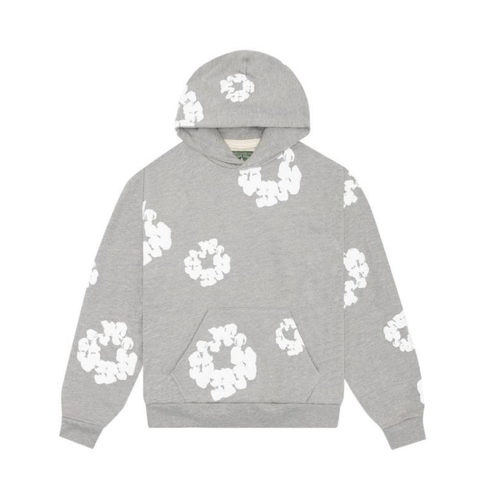 Gray Hoodie with White Floral Pattern
